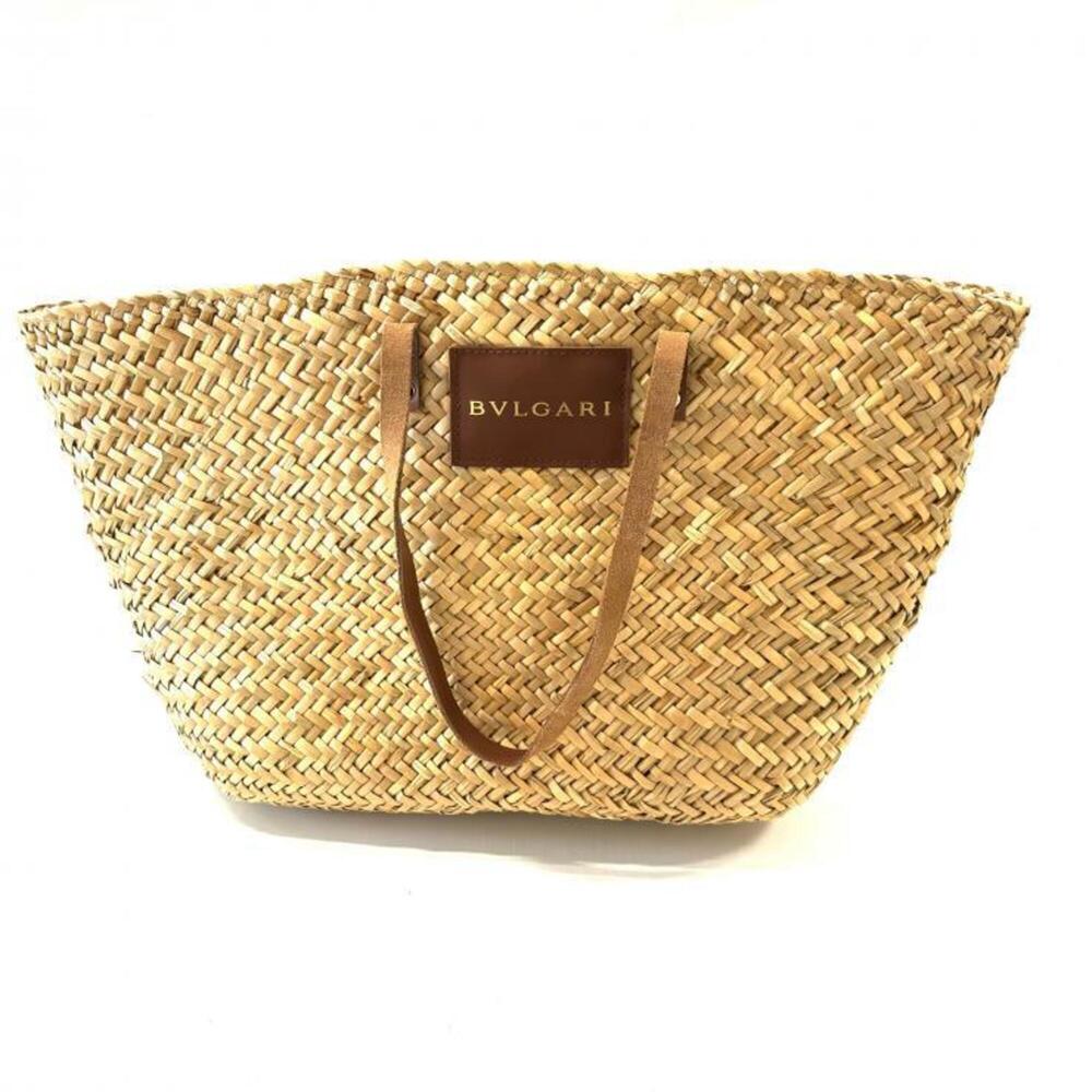 BVLGARI Raffia Tote Bag, Brown/Natural, Basket Bag